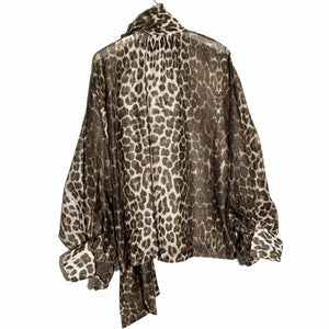 LEOPARD TIE-NECK SHIRT